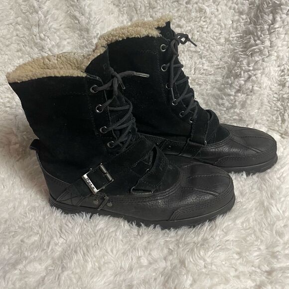 Polo Ralph Lauren Tavin Rollover Black Shearling lace up  Boots Men’s SZ10D main image 4